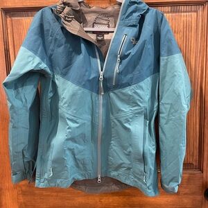 Outdoor Research Aspire Rain Jacket Two-Tone Teal/Bluish Waterproof Hooded Shell